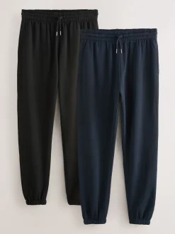 Black/Navy Blue Cuffed Brushback Heavyweight Open 2 Pack Joggers