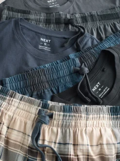 Black/Navy Blue Jersey Check Short Sleeve Pyjamas Set 3 Pack