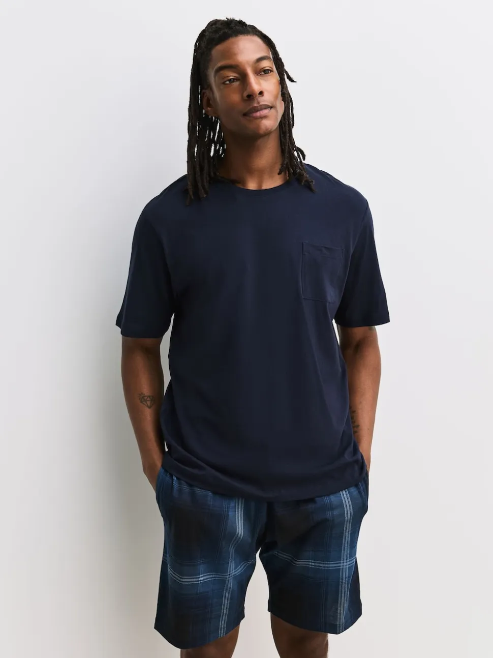 Black/Navy Blue Jersey Check Short Sleeve Pyjamas Set 3 Pack