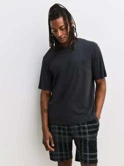 Black/Navy Blue Jersey Check Short Sleeve Pyjamas Set 3 Pack