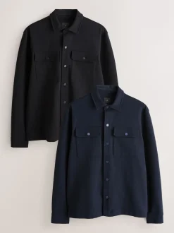 Black/Navy Blue Jersey Twill Popper Shackets 2 Pack