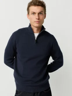 Black/Navy Blue N.Premium 100% Cotton Regular Fit Premium Quarter Zip Jumpers 2 Pack
