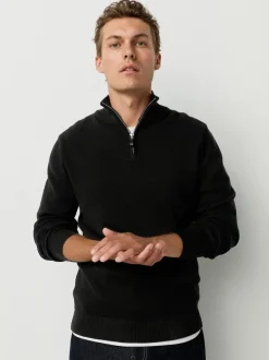 Black/Navy Blue N.Premium 100% Cotton Regular Fit Premium Quarter Zip Jumpers 2 Pack