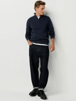 Black/Navy Blue N.Premium 100% Cotton Regular Fit Premium Quarter Zip Jumpers 2 Pack