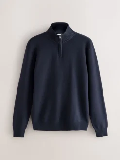 Black/Navy Blue N.Premium 100% Cotton Regular Fit Premium Quarter Zip Jumpers 2 Pack