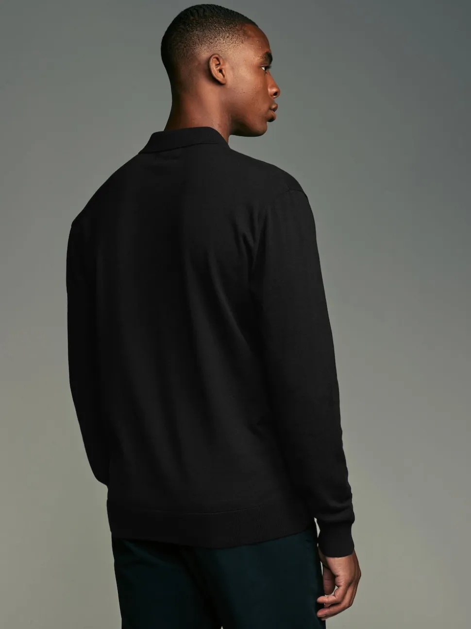 Black/Navy Blue Regular Fit Knitted Long Sleeve Polo Shirts 2 Pack