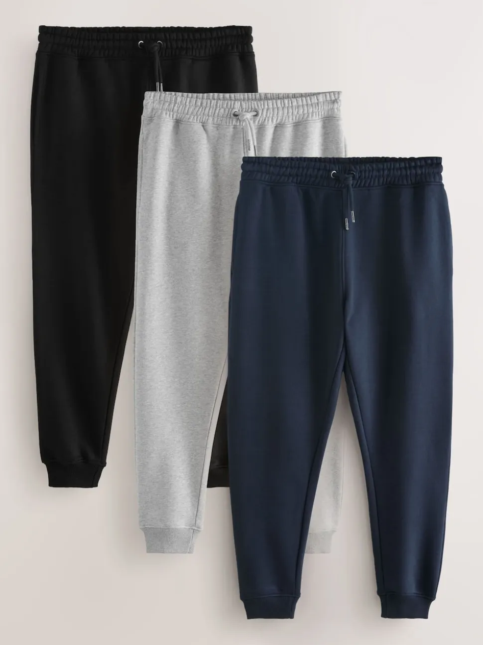 Black/Navy Blue/Grey Slim Fit Cotton Rich Jersey Joggers 3 Pack