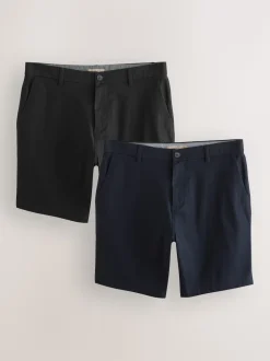 Black/Navy Straight Fit Stretch Chino Shorts 2 Pack