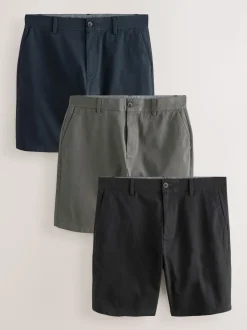 Black/Navy/Charcoal Straight Fit Stretch Chinos Shorts 3 Pack