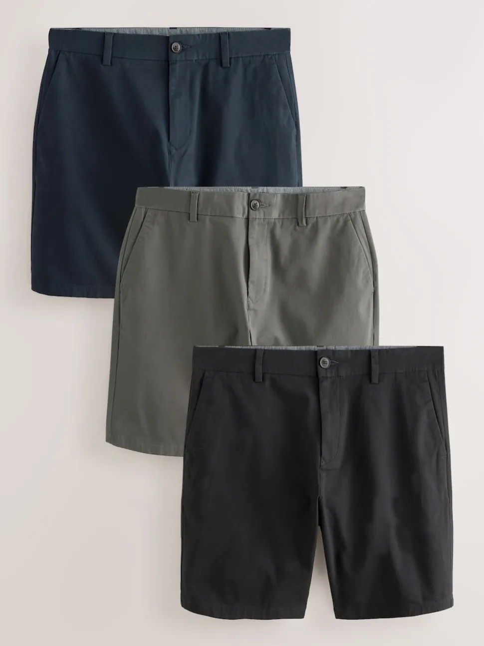 Black/Navy/Charcoal Straight Fit Stretch Chinos Shorts 3 Pack