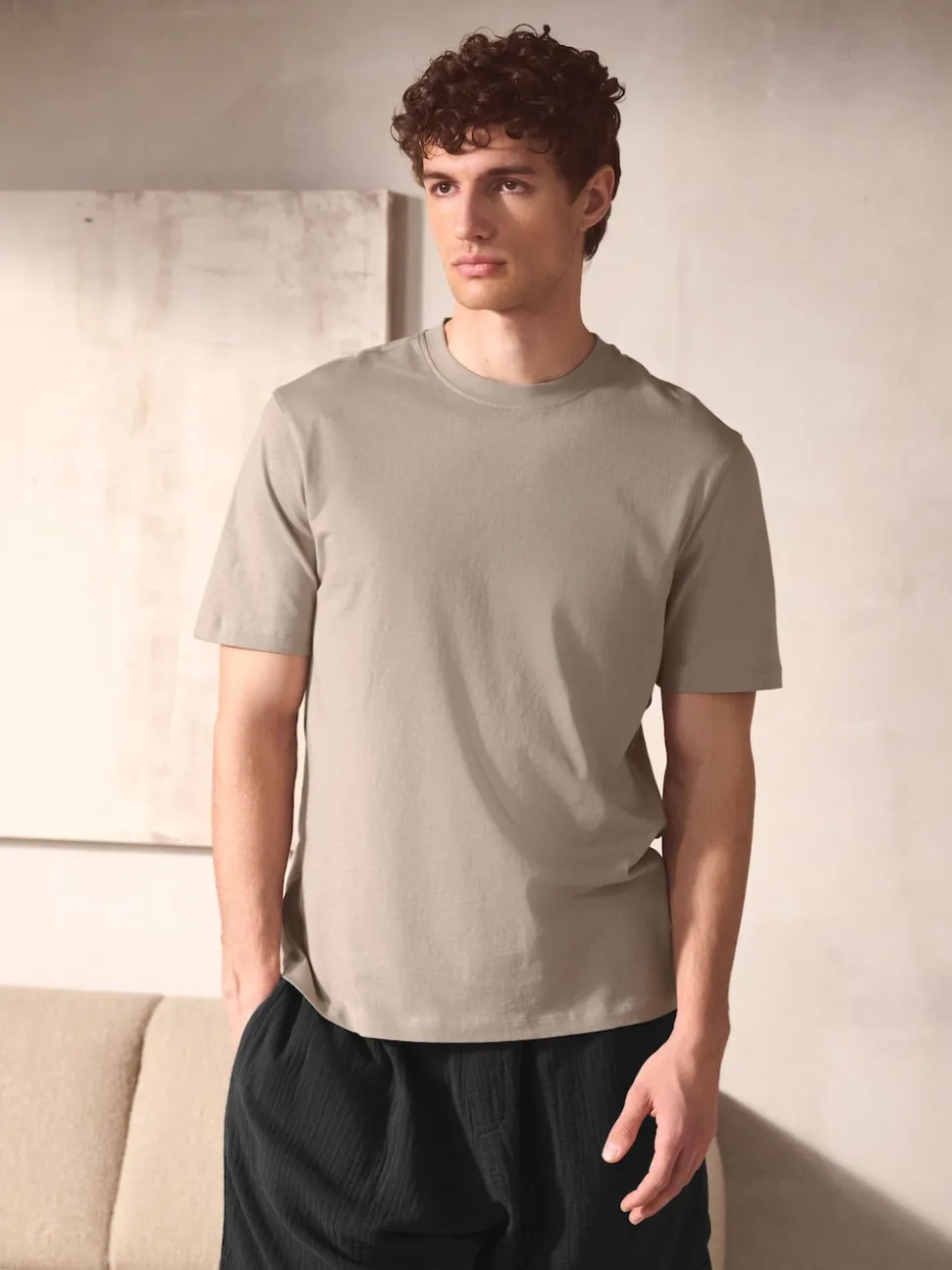 Black/Neutral Brown Short Sleeve T-Shirt With Cheesecloth Texture Shorts