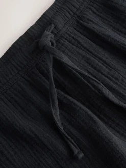 Black/Neutral Brown Short Sleeve T-Shirt With Cheesecloth Texture Shorts