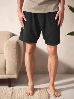 Black/Neutral Brown Short Sleeve T-Shirt With Cheesecloth Texture Shorts