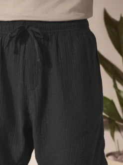 Black/Neutral Brown Short Sleeve T-Shirt With Cheesecloth Texture Shorts
