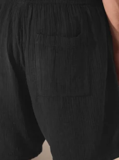 Black/Neutral Brown Short Sleeve T-Shirt With Cheesecloth Texture Shorts
