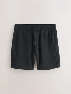 Black/Neutral Brown Short Sleeve T-Shirt With Cheesecloth Texture Shorts