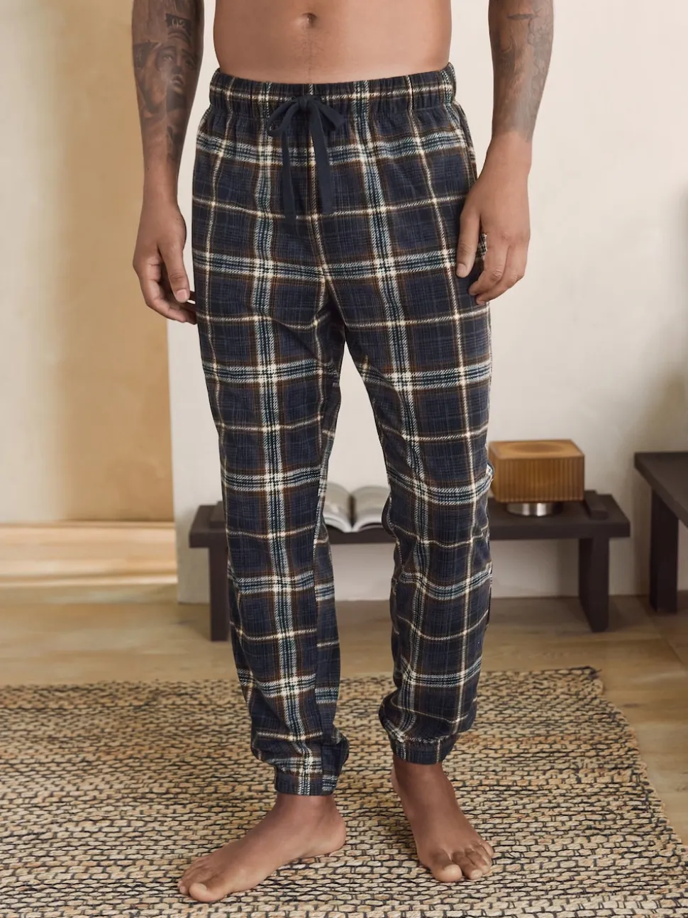 Black/Neutral Check Motionflex Corded Cosy Cuffed Pyjama Bottoms