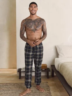Black/Neutral Check Motionflex Corded Cosy Cuffed Pyjama Bottoms