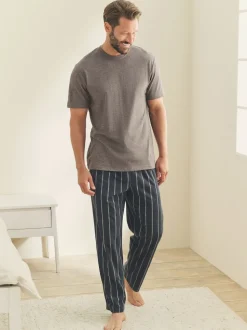 Black/Neutral Stripe Motionflex Cosy Short Sleeve Pyjamas Set