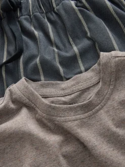 Black/Neutral Stripe Motionflex Cosy Short Sleeve Pyjamas Set