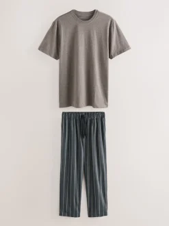 Black/Neutral Stripe Motionflex Cosy Short Sleeve Pyjamas Set