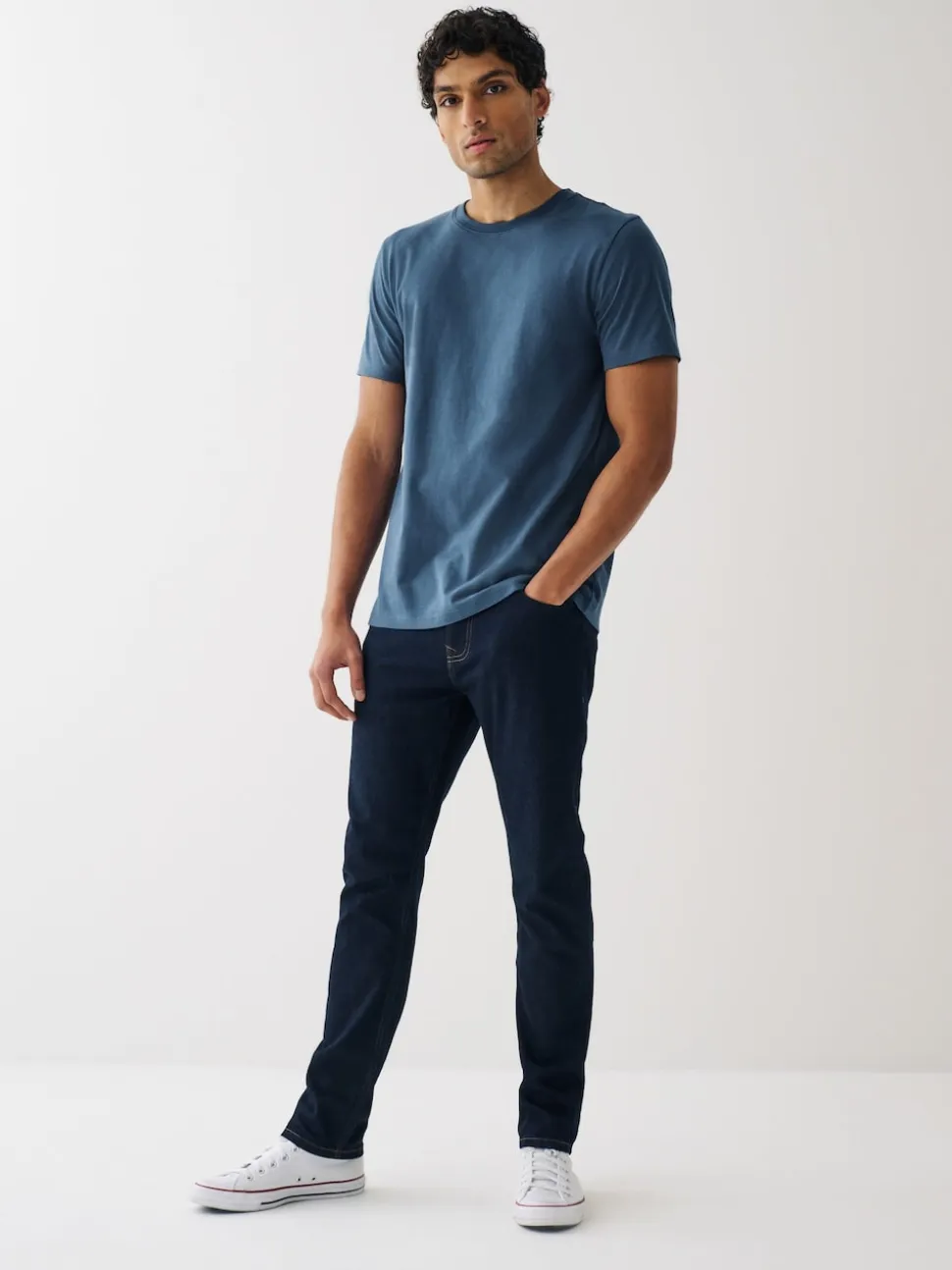 Black/Slate/Grey Marl/White/Navy/Blue Regular Fit Essential Cotton T-Shirts 6 Pack