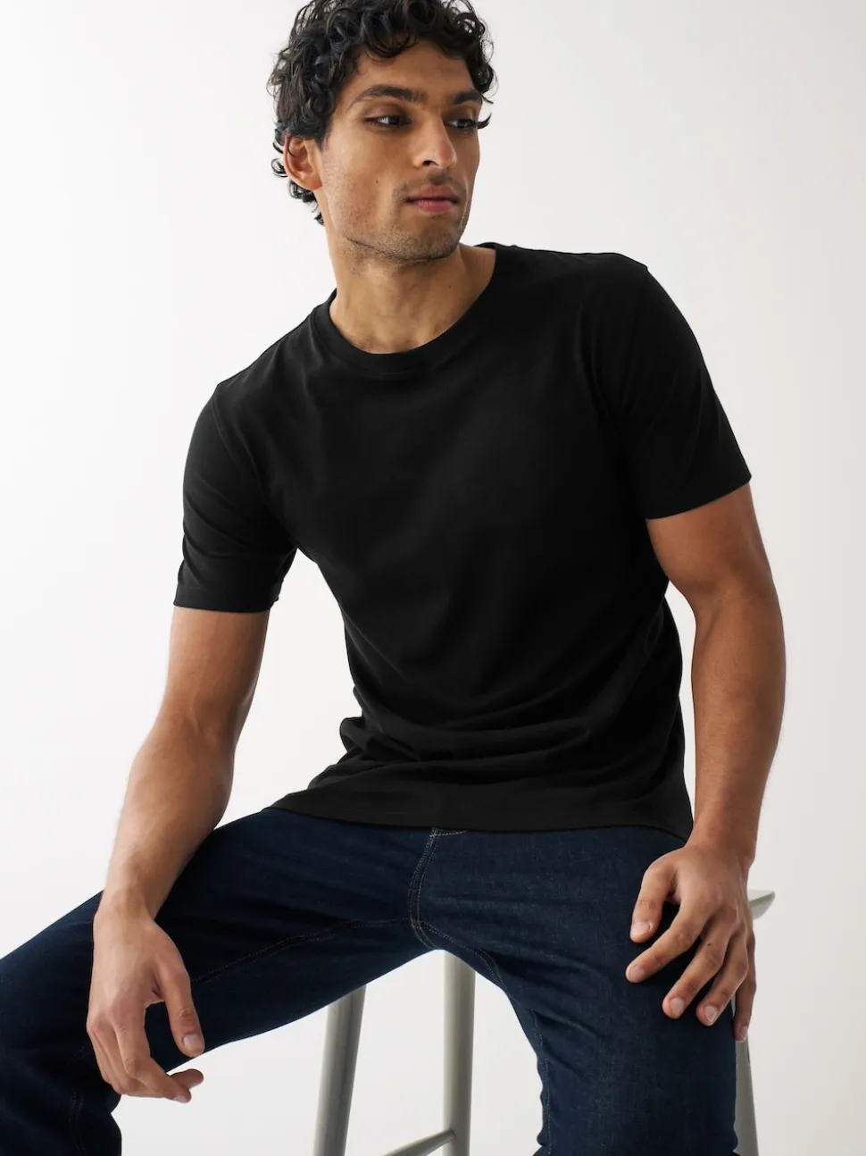Black/Slate/Grey Marl/White/Navy/Blue Regular Fit Essential Cotton T-Shirts 6 Pack