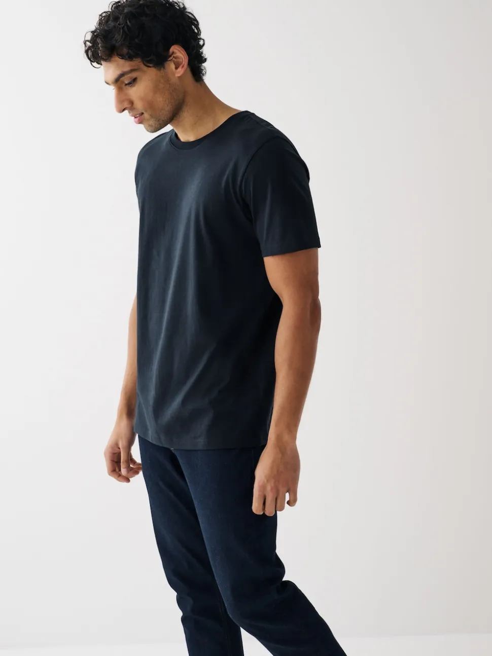 Black/Slate/Grey Marl/White/Navy/Blue Regular Fit Essential Cotton T-Shirts 6 Pack