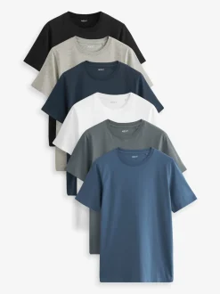 Black/Slate/Grey Marl/White/Navy/Blue Slim Fit Essential Cotton T-Shirts 6 Pack