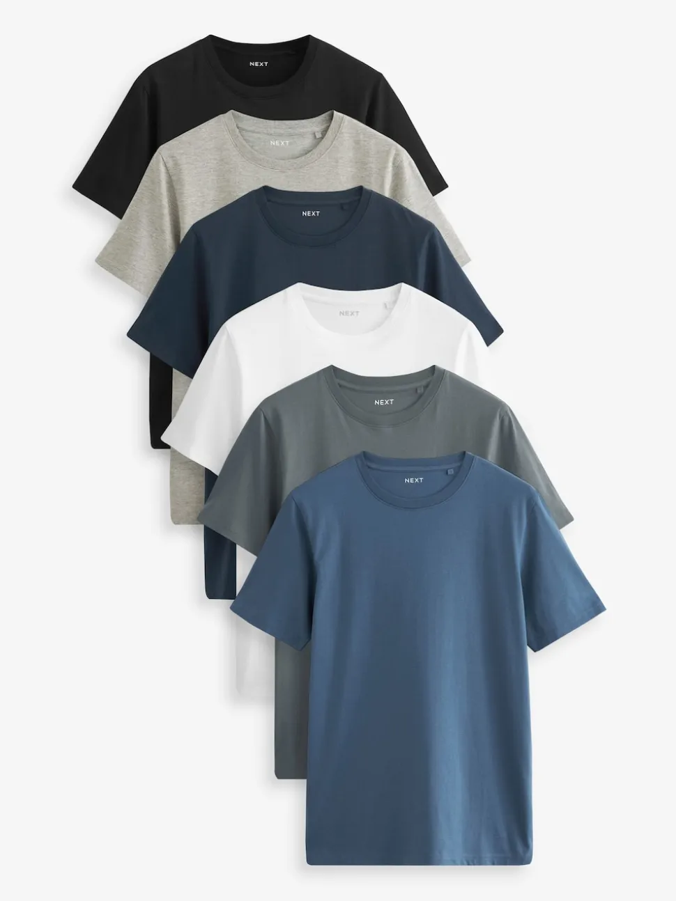 Black/Slate/Grey Marl/White/Navy/Blue Slim Fit Essential Cotton T-Shirts 6 Pack
