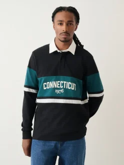 Black/Teal Blue Block Rugby Shirt