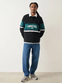 Black/Teal Blue Block Rugby Shirt