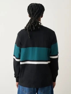 Black/Teal Blue Block Rugby Shirt