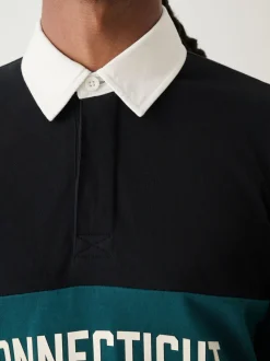 Black/Teal Blue Block Rugby Shirt