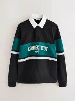 Black/Teal Blue Block Rugby Shirt