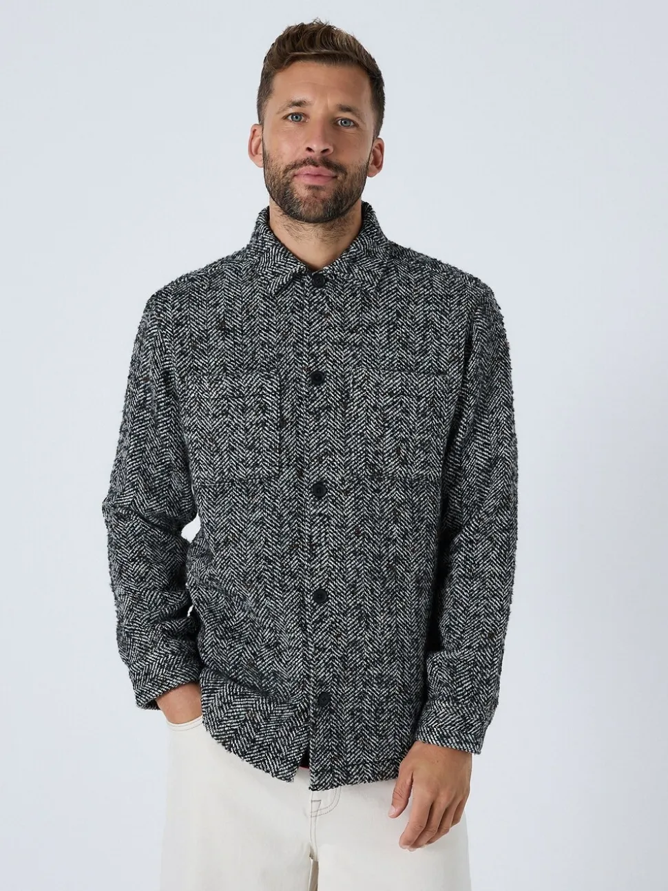 Black/White Herringbone Check Shacket