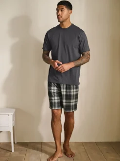 Black/White Monochrome Check Motionflex Cosy Shorts Pyjamas Set
