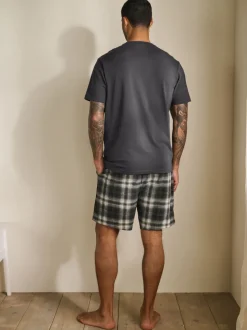Black/White Monochrome Check Motionflex Cosy Shorts Pyjamas Set