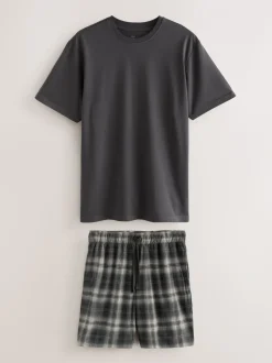 Black/White Monochrome Check Motionflex Cosy Shorts Pyjamas Set