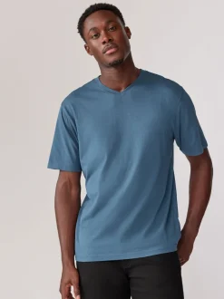 Black/White/Blue/Grey Essential V-Neck 100% Cotton T-Shirts 6 Pack