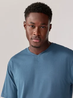 Black/White/Blue/Grey Essential V-Neck 100% Cotton T-Shirts 6 Pack