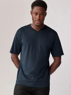 Black/White/Blue/Grey Essential V-Neck 100% Cotton T-Shirts 6 Pack