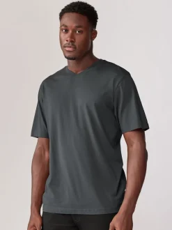 Black/White/Blue/Grey Essential V-Neck 100% Cotton T-Shirts 6 Pack