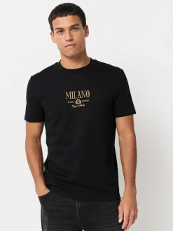 Black/White/Grey Embroidered Slim Fit Graphic Print T-Shirts 3 Pack
