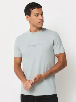 Black/White/Grey Embroidered Slim Fit Graphic Print T-Shirts 3 Pack