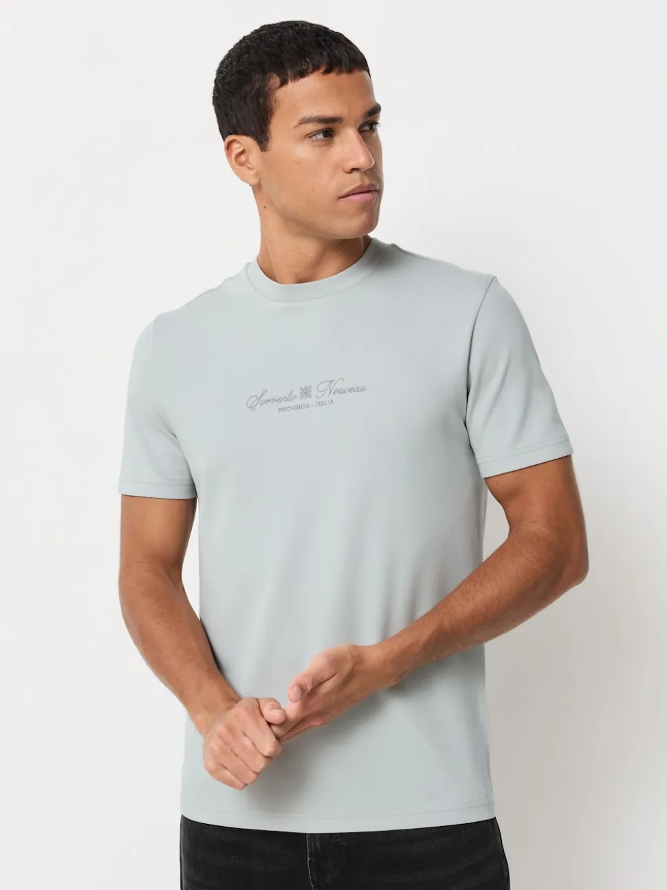 Black/White/Grey Embroidered Slim Fit Graphic Print T-Shirts 3 Pack