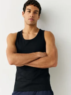 Black/White/Grey Marl/Navy Blue 100% Cotton Layering Vests 5 Pack