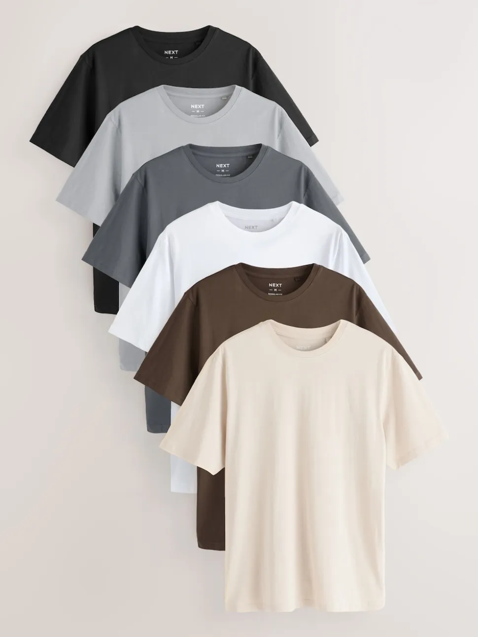 Black/White/Grey/Slate Grey/Stone/Brown Regular Fit Essential Cotton T-Shirts 6 Pack