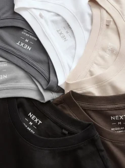 Black/White/Grey/Slate Grey/Stone/Brown Regular Fit Essential Cotton T-Shirts 6 Pack