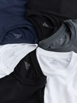Black/White/Navy/Grey Muscle Fit Essential Cotton T-Shirts 6 Pack